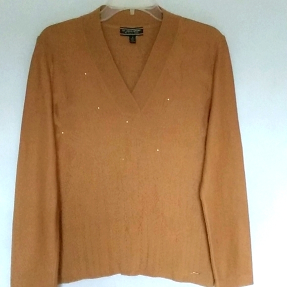 ST JOHN Design Knit Sweater Top V-Neck Burnt Out Nature Theme Rust  Size Small - Picture 1 of 8